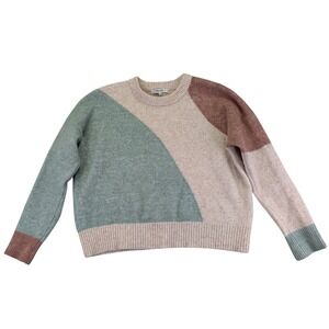 Madewell Colorblock Crew Neck Sweater in Green, Brown, and Cream